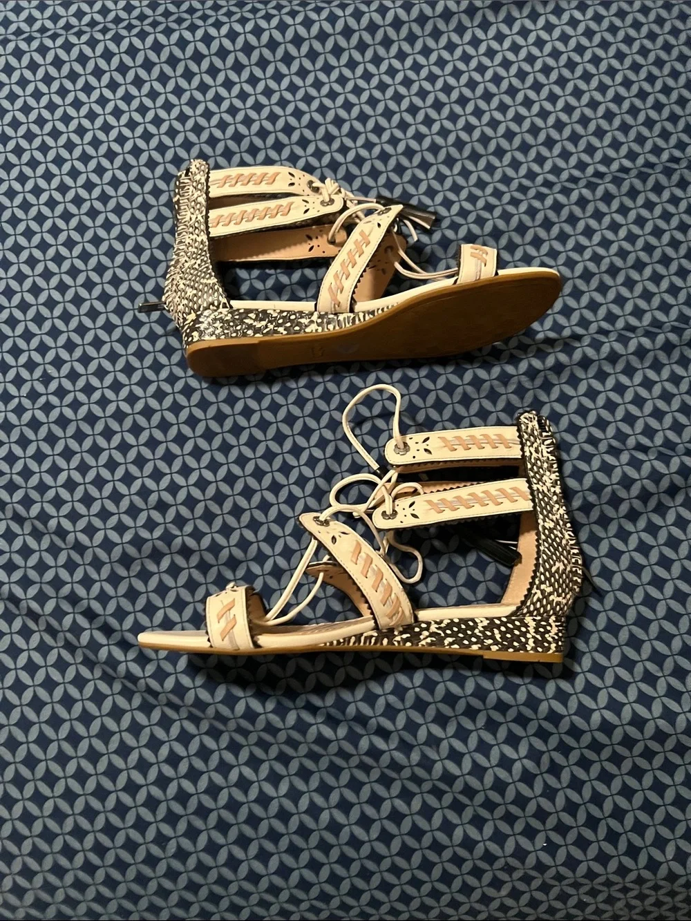 Coach Two-Tone Espadrille Wedge Sandals in Beige and Black
